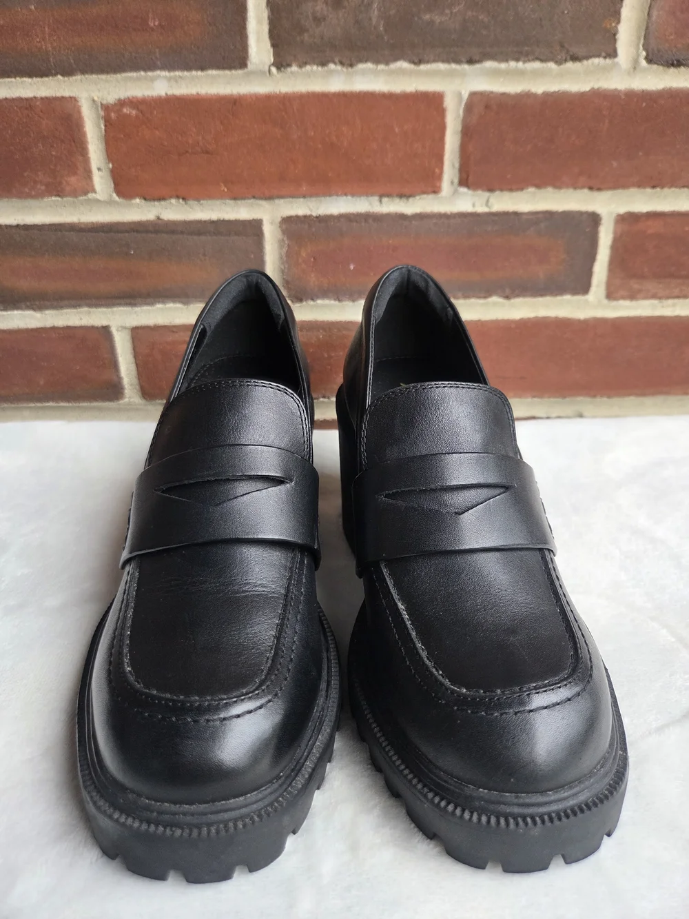 ALDO Black Chunky Platform Penny Loafers Lug Sole Block Heel US 6.5 EU 37